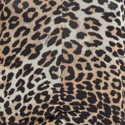 Ganni Brown Brown Leopard Print Jersey Mesh Ruched Mini Dress L