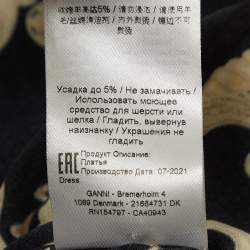 Pre Owned Ganni Black Printed Stretch Satin Ruched Midi Dress S