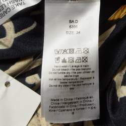 Pre Owned Ganni Black Printed Stretch Satin Ruched Midi Dress S