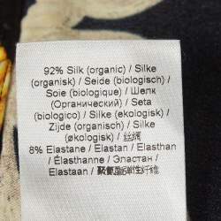 Pre Owned Ganni Black Printed Stretch Satin Ruched Midi Dress S