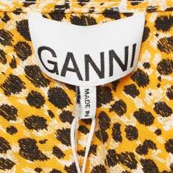 Ganni Yellow Leopard Print Crepe Buttoned Midi Dress M