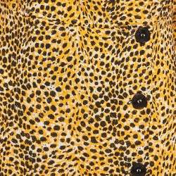 Ganni Yellow Leopard Print Crepe Buttoned Midi Dress M