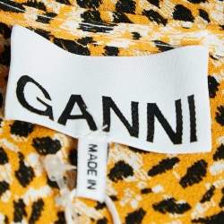 Ganni Yellow Leopard Print Crepe Buttoned Midi Dress S