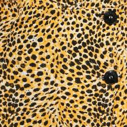 Ganni Yellow Leopard Print Crepe Buttoned Midi Dress S