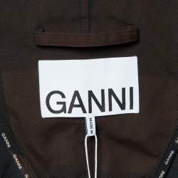 Pre Owned Ganni Brown Checked Double Cotton Oversized Coat L/XL