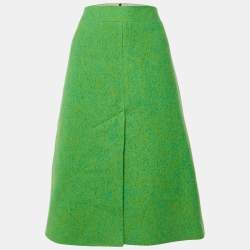 Ganni Flash Green Wool Midi Skirt L