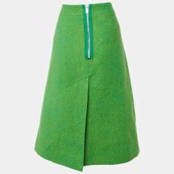 Ganni Flash Green Wool Midi Skirt L