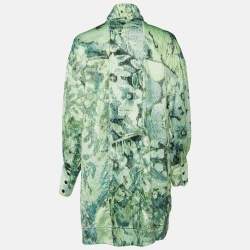 Pre Owned Ganni Green Abstract Floral Print Satin Mini Dress L