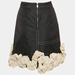 Ganni Black Taffeta Ruffle Detail Mini Skirt S