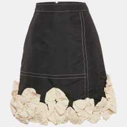 Ganni Black Taffeta Ruffle Detail Mini Skirt S