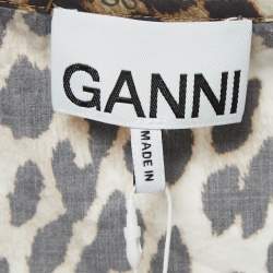 Pre Owned Ganni Brown Leopard Print Cotton Gathered Top M