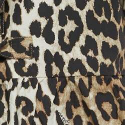 Pre Owned Ganni Brown Leopard Print Cotton Gathered Top M