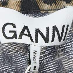Ganni Brown Leopard Print Mesh Ruffled Wrap Seedpearl Skirt L