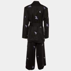 Ganni Charcoal Grey Embroidered Wool Wrap Blazer & Pants Set M