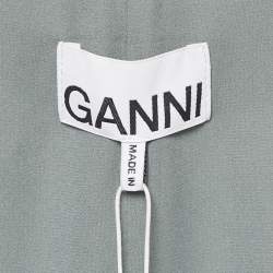 Pre Owned Ganni Green Rose Jacquard Ruched Button Front Mini Dress M