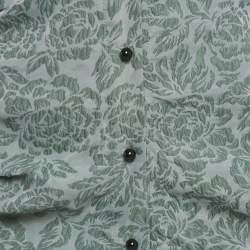 Pre Owned Ganni Green Rose Jacquard Ruched Button Front Mini Dress M