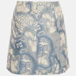 Pre Owned Ganni Sliver Lake Blue Jacquard Mini Skirt M 