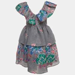 مملوكة مسبقًا فستان جانى رمادي لوريكس جاكار بطبقات قصير مقاس صغير جدًا (إكس سمول)