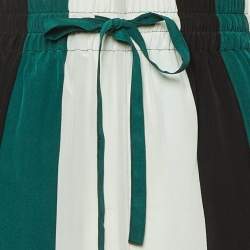 Pre Owned Ganni Green Block Striped Silk Electra Pants M