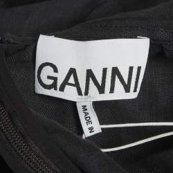 Pre Owned Ganni Black Linen Metal Studded Mini Dress S