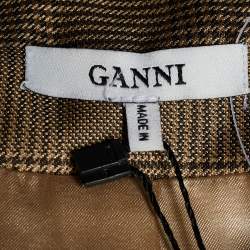 Ganni Beige Silk Check Pattern Blazer And Trouser Suit M