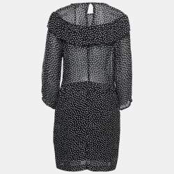 Ganni Black Polka Dotted Crepe Belleville Short Dress XL