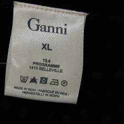 Ganni Black Polka Dotted Crepe Belleville Short Dress XL