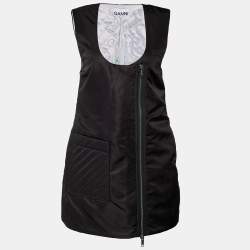 Pre Owned Ganni  Black Synthetic Quilted Pocket Sleeveless Zip Front Mini Dress M