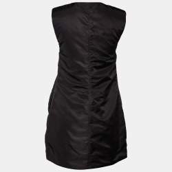 Pre Owned Ganni  Black Synthetic Quilted Pocket Sleeveless Zip Front Mini Dress M