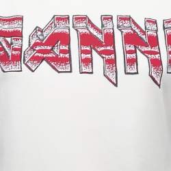 Pre Owned Ganni Cream Logo Print Knit Crew Neck Half Sleeve T-Shirt M