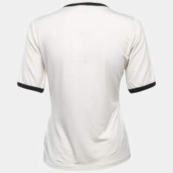 Pre Owned Ganni Cream Logo Print Knit Crew Neck Half Sleeve T-Shirt M