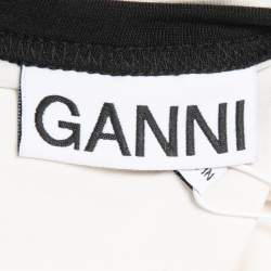 Pre Owned Ganni Cream Logo Print Knit Crew Neck Half Sleeve T-Shirt M