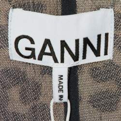 Pre Owned Ganni Brown Animal Printed Mesh Ruched Mini Dress S