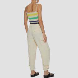 Pre Owned Ganni Beige Striped Cotton Camisole Top M