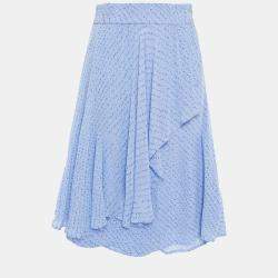 Ganni Blue Printed Chiffon Knee Length Skirt M (EU 38)