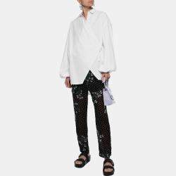Pre Owned Ganni Black Floral Polka Crepe Tapered Trousers S (EU 36)