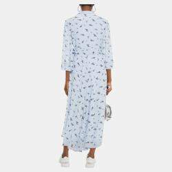 Pre Owned Ganni Blue Floral Print Viscose Midi Wrap Dress EU 36
