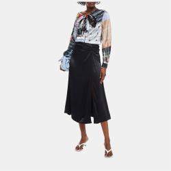 Pre Owned Ganni Black Satin Midi Skirt L (EU 40)