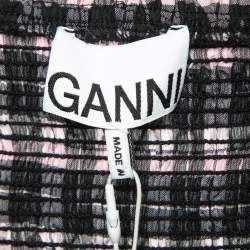 Pre Owned Ganni Black/Sweet Lilac Checked Cotton Blend Smocked Seersucker Maxi Dress XS