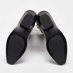 Pre Owned Ganni Black Leather Contrast Stitch Mid Calf Cowboy Boots Size 38