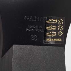 Pre Owned Ganni Black Leather Contrast Stitch Mid Calf Cowboy Boots Size 38