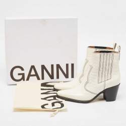 Pre Owned Ganni White Croc Embossed Patent Leather Callie Ankle Boots Size 40