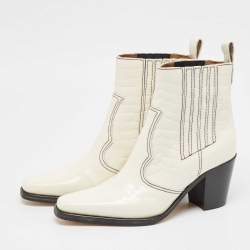 Pre Owned Ganni White Croc Embossed Patent Leather Callie Ankle Boots Size 40