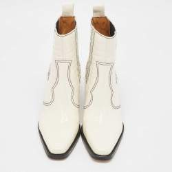 Pre Owned Ganni White Croc Embossed Patent Leather Callie Ankle Boots Size 40