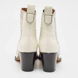 Pre Owned Ganni White Croc Embossed Patent Leather Callie Ankle Boots Size 40