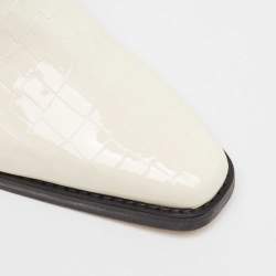 Pre Owned Ganni White Croc Embossed Patent Leather Callie Ankle Boots Size 40