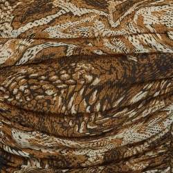 Pre Owned Ganni Brown Snake Print Jersey Ruched Mini Dress S