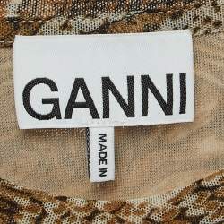 Pre Owned Ganni Brown Snake Print Jersey Ruched Mini Dress S