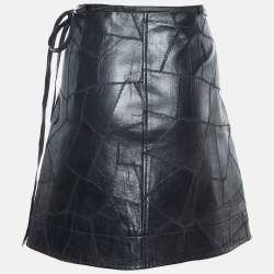 Ganni Black Patchwork Leather Wrap Around Mini Skirt XL 