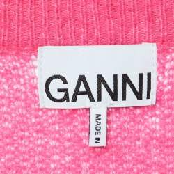 Pre Owned Ganni Pink Alpaca Wool Knit Crystal Button Detail Cardigan S